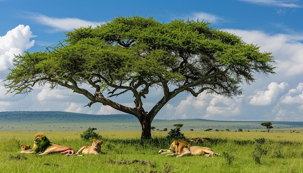 Photo une scène puissante d'une fierté de lions africains