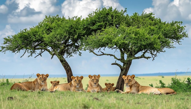 Photo une scène puissante d'une fierté de lions africains