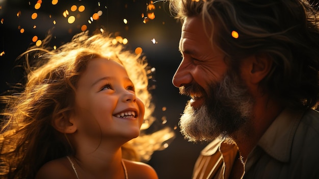 Une scène réconfortante capturant la pure joie et la connexion entre une fille heureuse et son père aimant.
