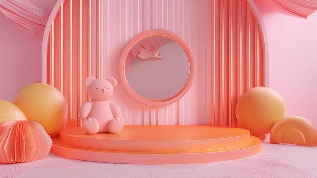 Scène de rendu 3D surréaliste avec un ours en peluche