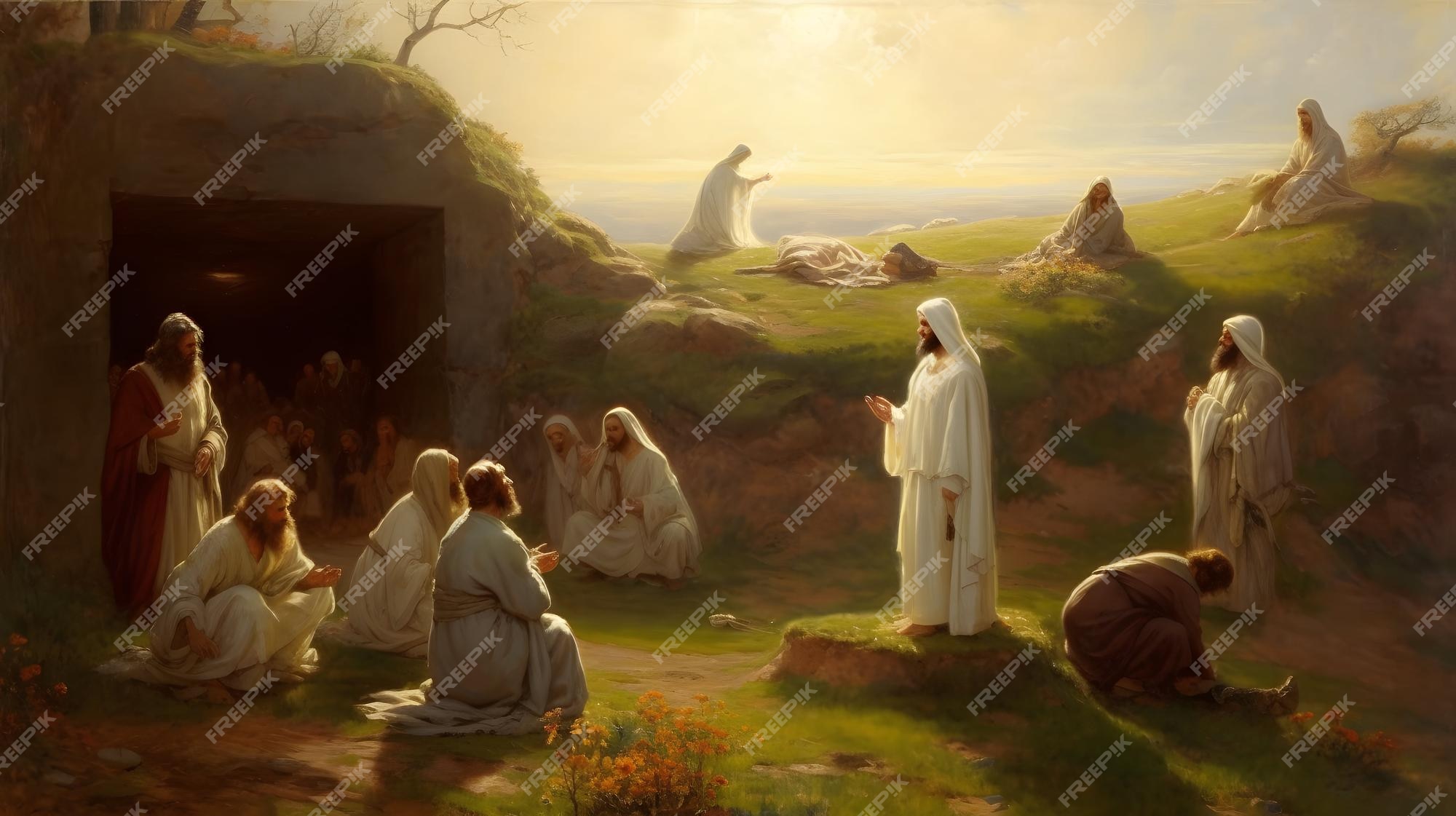 Scène De Résurrection De Jésus De La Grotte De Peinture à L'huile ...