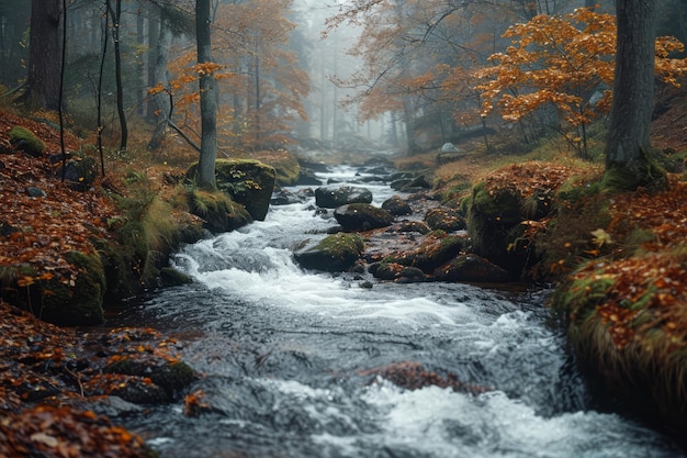 Scène de rivière forêt automnale