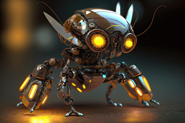 Scène de robot fourmi mignon corps entier épique petits yeux brillants néo