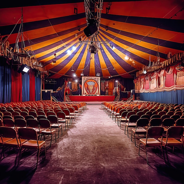 Scène ronde d'arène de cirque pour le spectacle de carnaval de performance Generative Ai