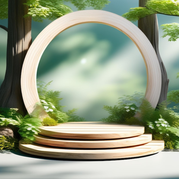 Scène ronde en bois dans la forêt 3D réaliste
