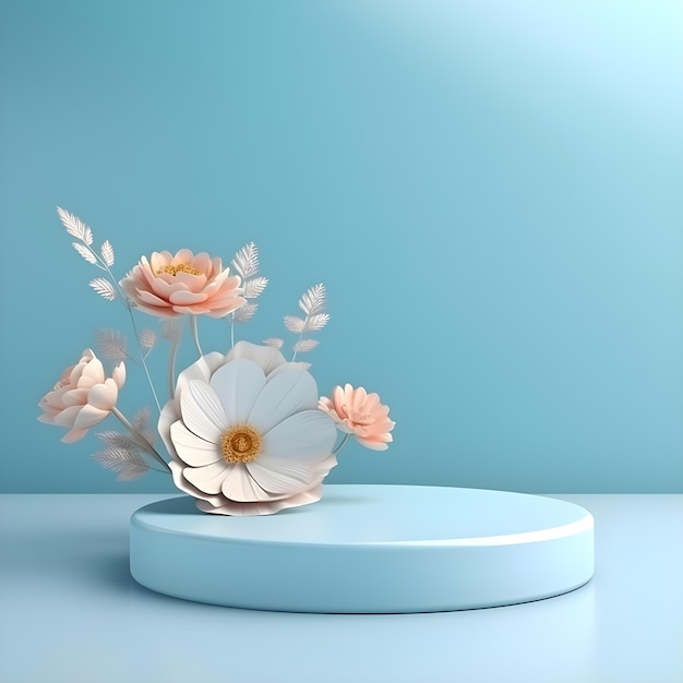 Scène ronde vide pour produit Podium piédestal pour plate-forme de démonstration de produit Minimalisme fleurs volumineuses couleur pastel bleu
