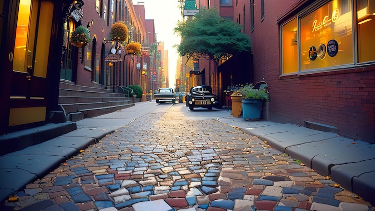 Photo une scène de rue avec un panneau disant "la ville avec un style vintage"
