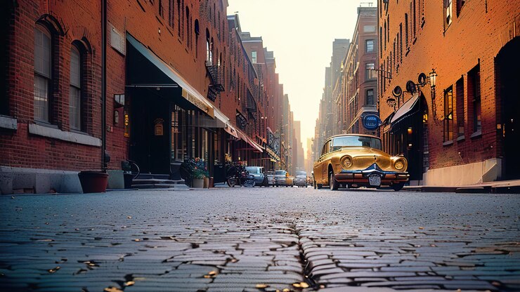 Photo une scène de rue avec un panneau disant "la ville avec un style vintage"