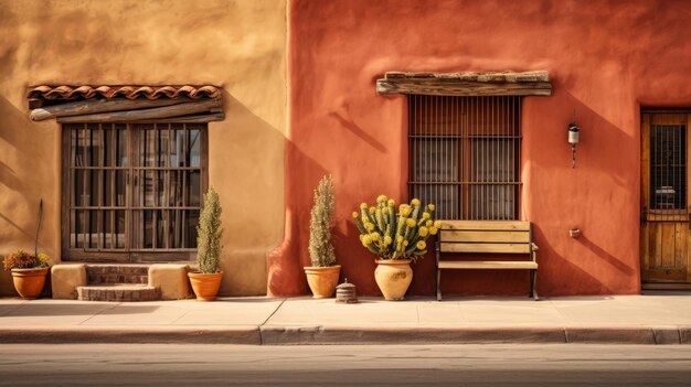 Scène de rue vibrante avec un cactus en pot Photographie de voyage de Santa Fe