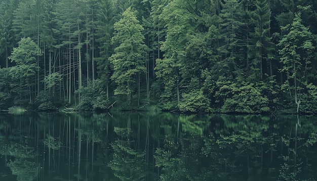 Photo une scène sereine et paisible d'une forêt avec un lac au milieu