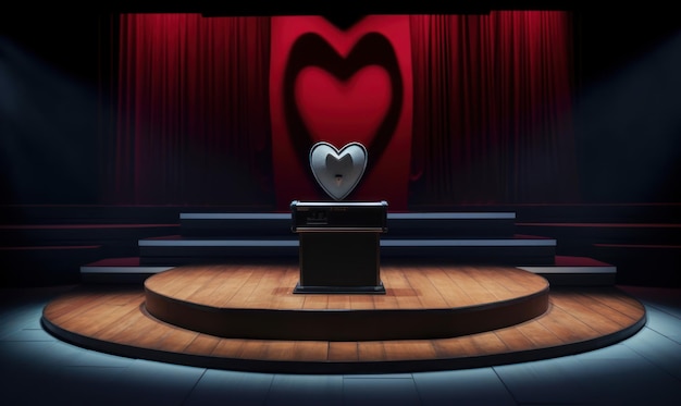 Une scène avec un signe en forme de coeur qui dit "amour" dessus