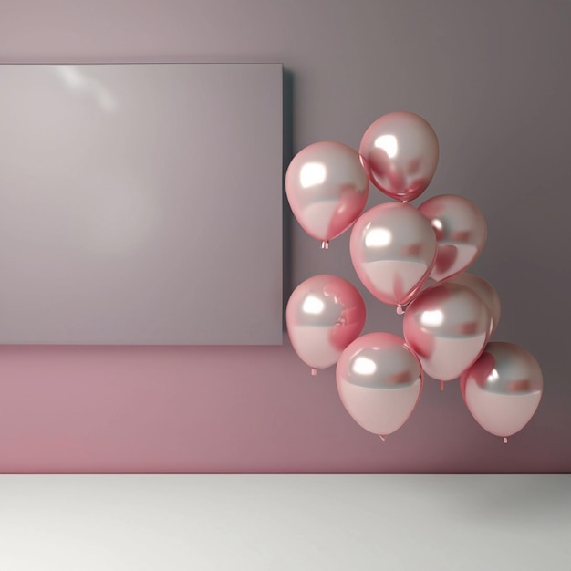 Scène de simulation intérieure avec des ballons Objets 3D brillants réalistes pour fête d'anniversaire ou affiche promotionnelle