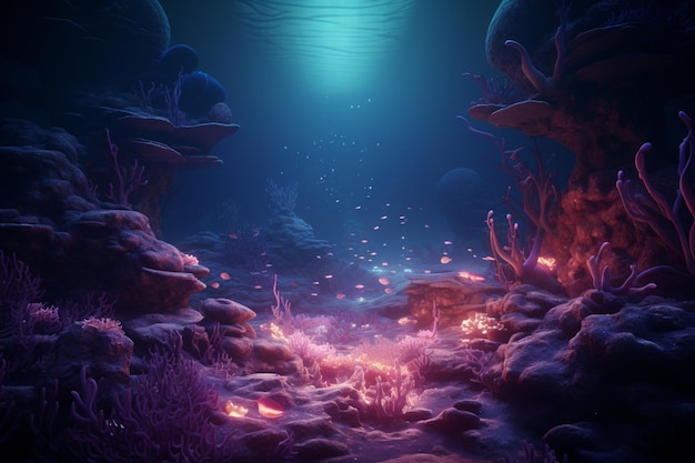 Photo scène sous-marine éthérée avec création bioluminescente 00287 02
