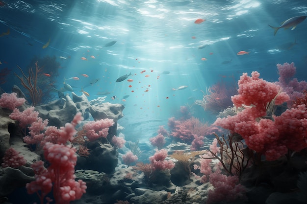 Scène sous-marine avec des récifs coralliens et des poissons Illustration hyper réaliste