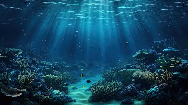 Une scène sous-marine avec une rivière et des poissons nageant dans l'eau.