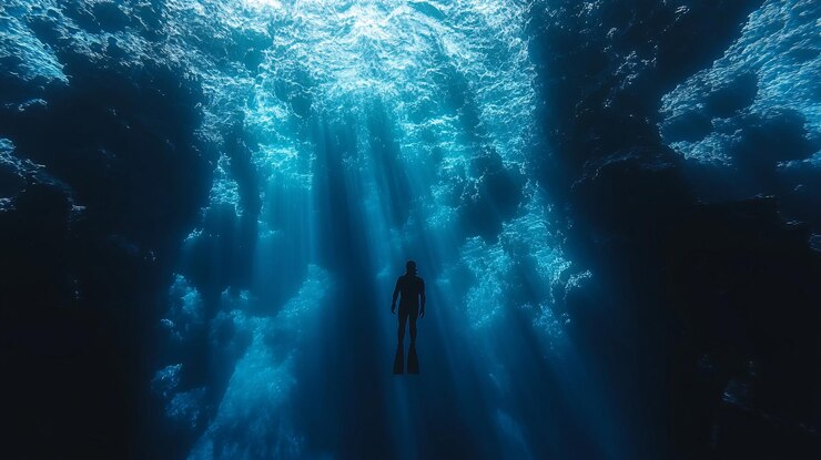 Photo scène sous-marine sereine avec des rayons de soleil
