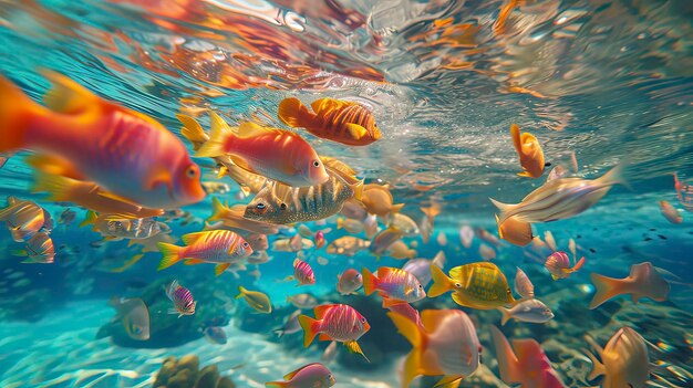 Photo une scène sous-marine vibrante de poissons tropicaux colorés nageant dans l'eau cristalline