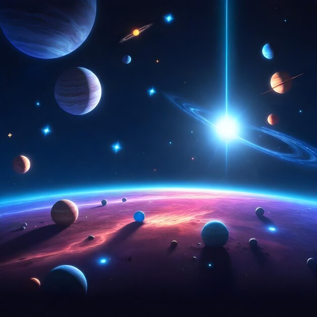 Une scène spatiale vibrante avec de nombreuses planètes de tailles différentes.