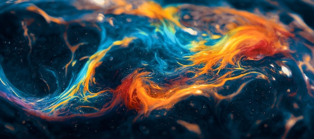 Photo scène spectaculaire d'encre bleue orange se déplaçant autour de l'illustration 3d de l'art numérique