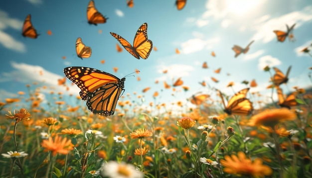 une scène spectaculaire de papillons monarques pendant leur migration