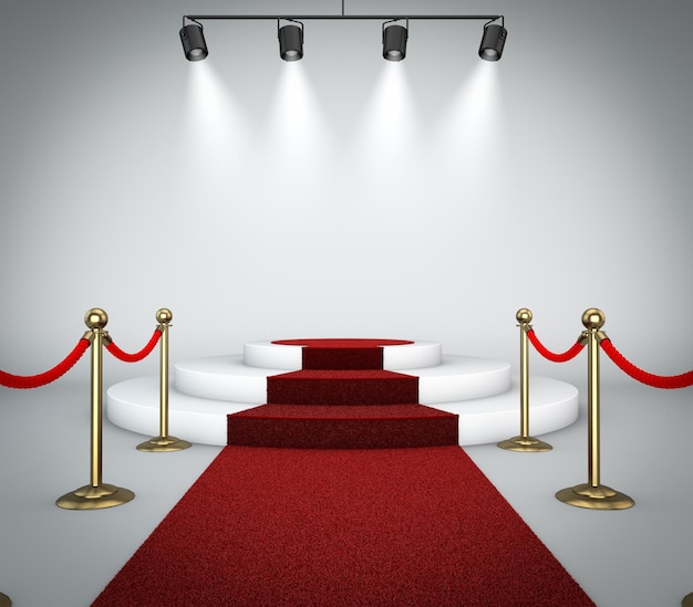 Scène sur le tapis rouge avec des projecteurs