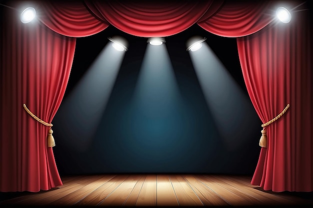 Photo une scène de théâtre avec un rideau rouge et un projecteur vectoriel