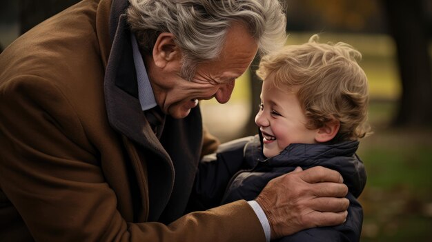 Scène touchante du petit-fils et du grand-père