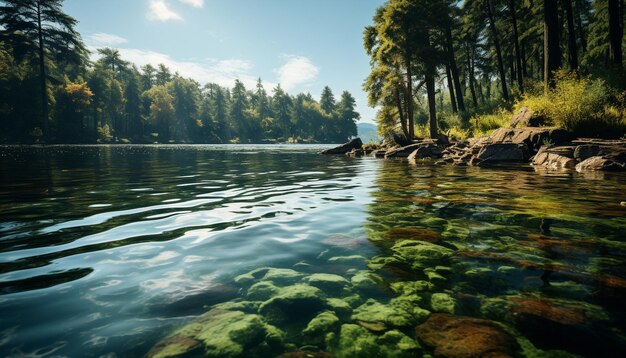 Scène tranquille beauté de la nature reflétée dans les montagnes d'eau et les arbres générés par l'IA