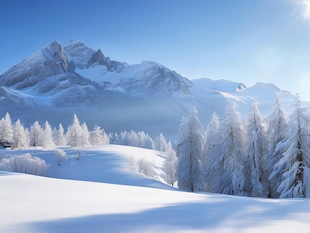 Scène tranquille d'une chaîne de montagnes majestueuse en hiver