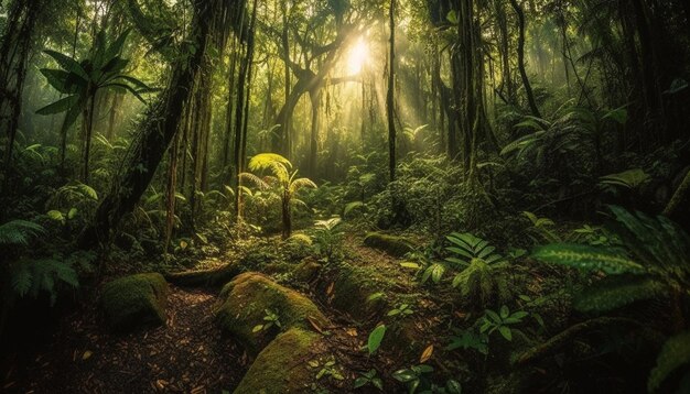 Scène tranquille dans la beauté mystérieuse de la forêt tropicale générée par l'IA