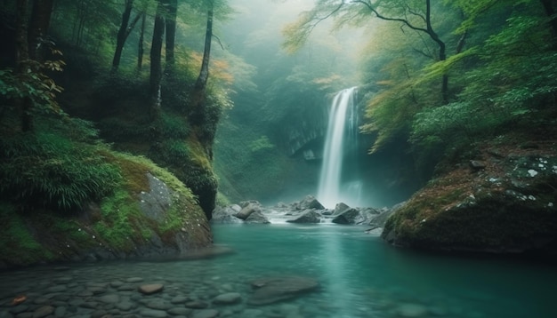 Scène tranquille d'eau qui coule dans une majestueuse zone sauvage générée par l'IA