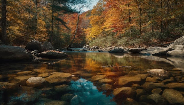 Scène tranquille de la forêt d'automne par l'eau générée par l'IA