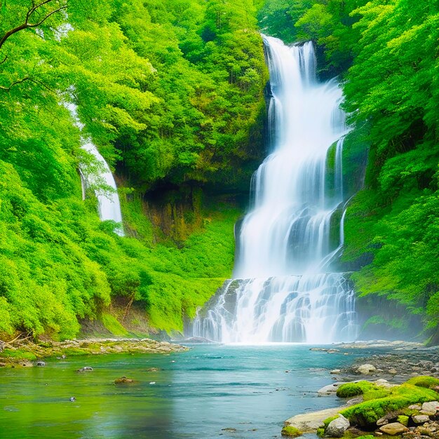 Une scène tranquille de la majestueuse cascade dans la forêt générée par l'IA