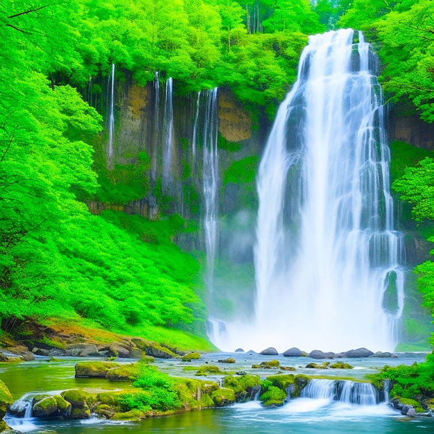 Une scène tranquille de la majestueuse cascade dans la forêt générée par l'IA