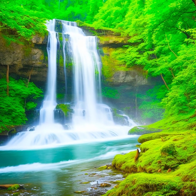 Une scène tranquille de la majestueuse cascade dans la forêt générée par l'IA