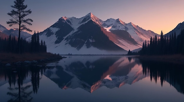 Photo scène tranquille de réflexion de montagne au crépuscule ai générative