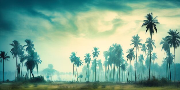 Scène tropicale avec palmiers et ciel bleu