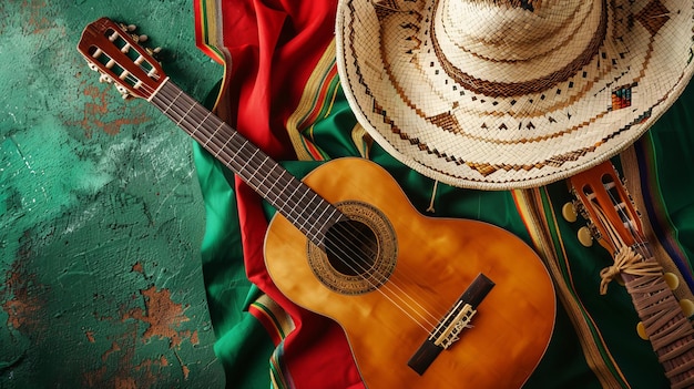 Scène typique mexicaine avec une guitare et un chapeau