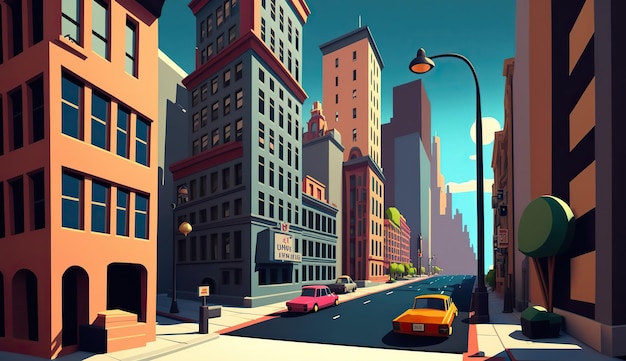 Scène urbaine de la ville générative IA générée par l'IA en mode Blender 3d Style dessin animé pour enfants