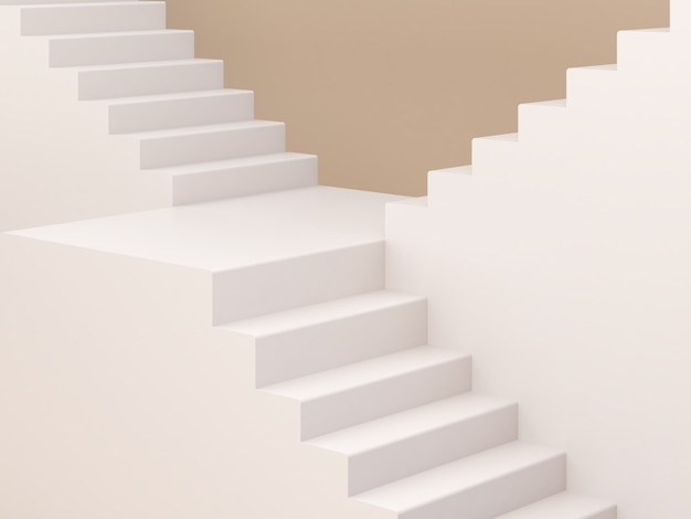 Scène vide 3D avec escalier et fond minimal crème pastel pour montrer un produit