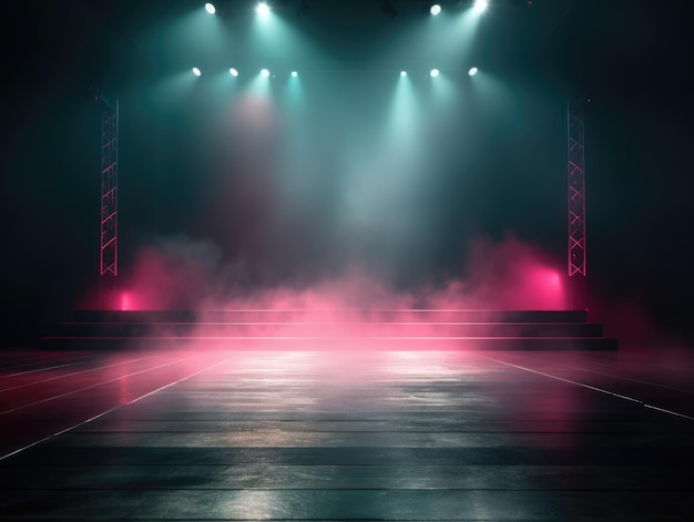 scène vide arrière-plan scène projecteur jante lumière podium brouillard nuage concert piste de danse rose vert