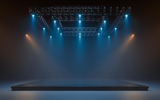 Photo scène vide avec équipement d'éclairage sur une scène le projecteur brille sur la scène rendu 3d