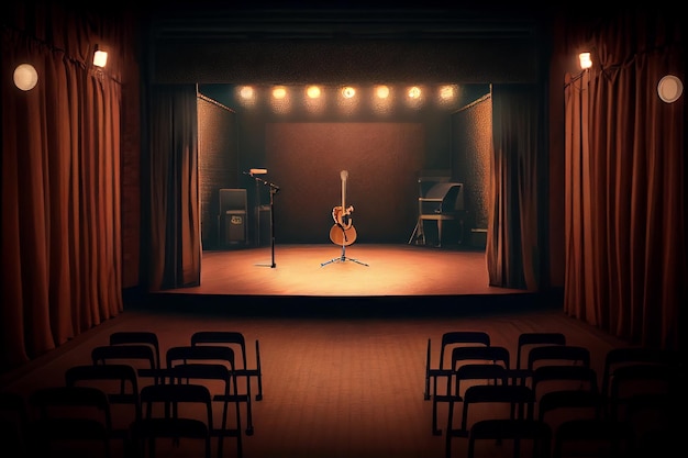Photo scène vide avec un violon dans une pièce sombre ai générative