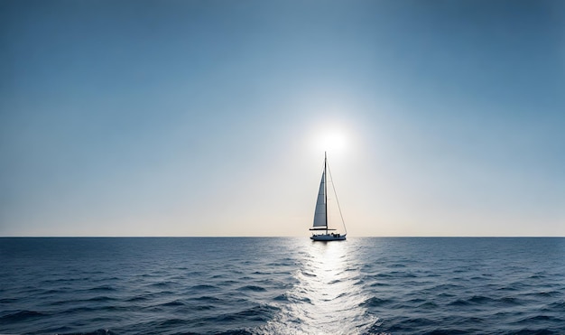 Photo scène d'un voilier sur l'océan bleu