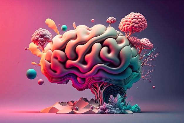 Scène de vue latérale du cerveau multicolore dans des tons pastel Concept d'intelligence technologique. IA générative