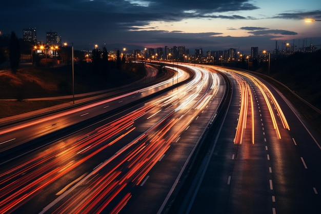 Les scènes d'autoroute génériques prennent vie avec un flou de mouvement dynamique pendant la pointe du matin