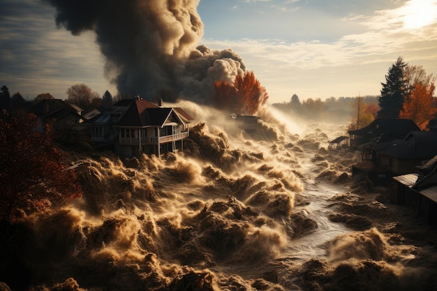 Photo scènes poignantes de grandes crues fluviales et d'inondations dévastatrices