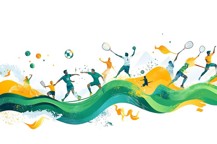 Photo des scènes sportives dynamiques avec des vagues colorées en arrière-plan