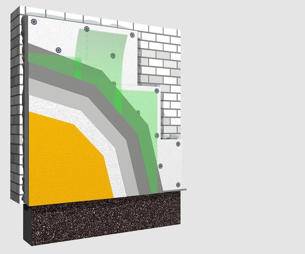 Schéma 3d d'isolation des murs en polystyrène