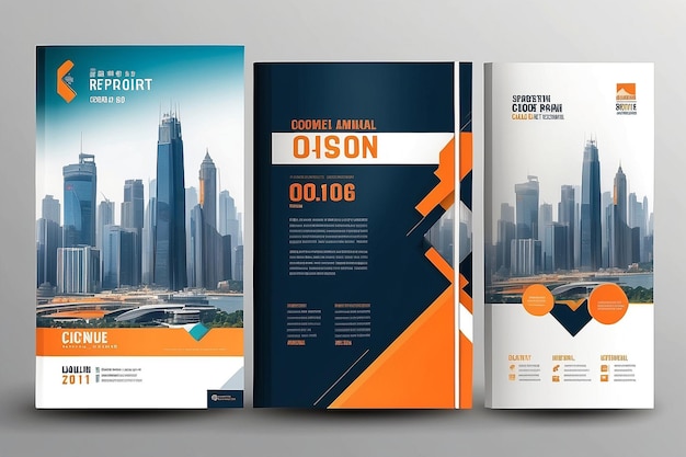 Schéma de couleurs orange avec fond de ville Modèle de conception de couverture de livre d'affaires en A4